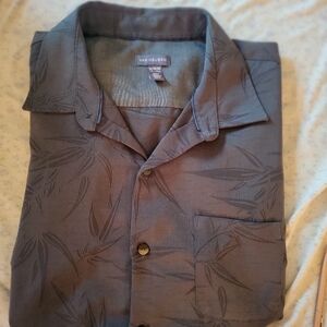 Mens Van Heusen Gray Palm Leaf-pattern Short Sleeve Shirt Size XL